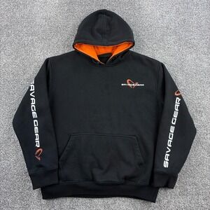 Savage Gear Hoodie Mens Large Black Fishing Outdoors Graphic Pullover Sweatshirt
